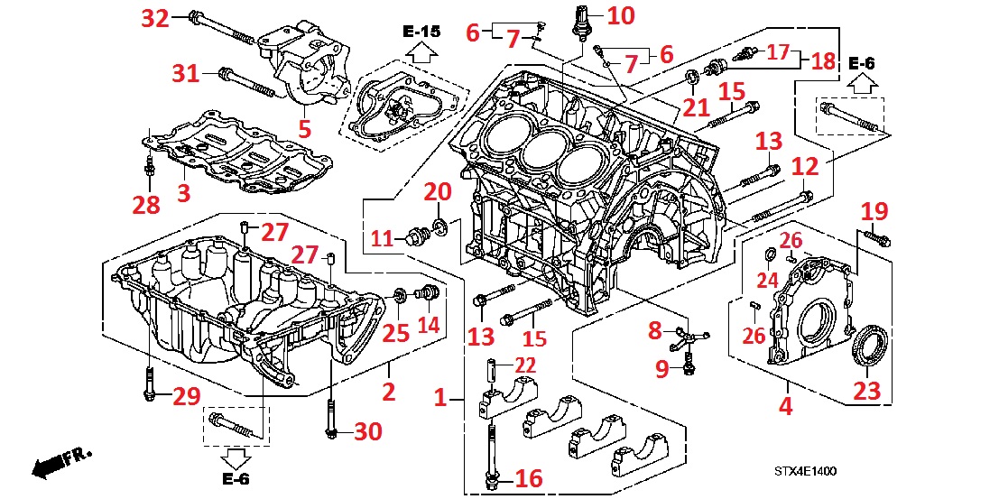 Блок цилиндров, масляный поддон и комплектующие для Acura MDX 2