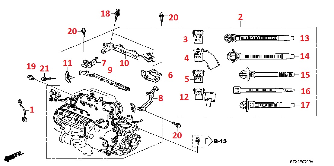 Электропроводка двигателя (жгуты, хомуты, болты, датчики) для Acura MDX 2