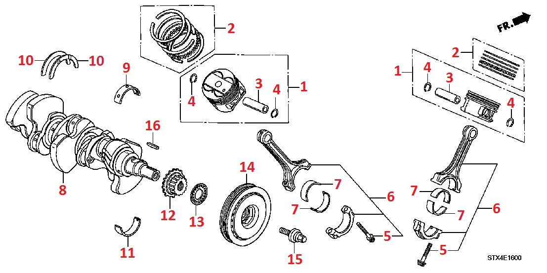 Коленчатый вал, поршень для Acura MDX 2