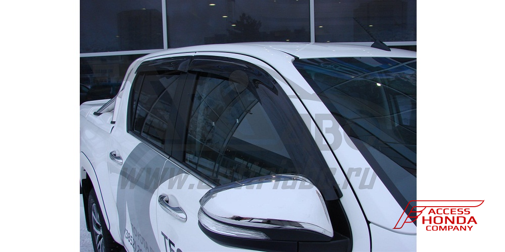 Дефлекторы боковых окон Toyota Hilux 2015- (4 шт, тёмные) Дефлекторы боковых окон Toyota Hilux 2015- (4 шт, тёмные)