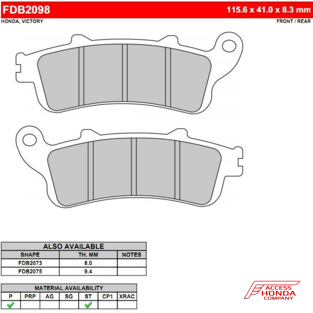 Колодки тормозные передние FERODO FDB2098P для GL1800 Gold Wing и F6B Bagger Колодки тормозные передние FERODO FDB2098P для GL1800 Gold Wing и F6B Bagger