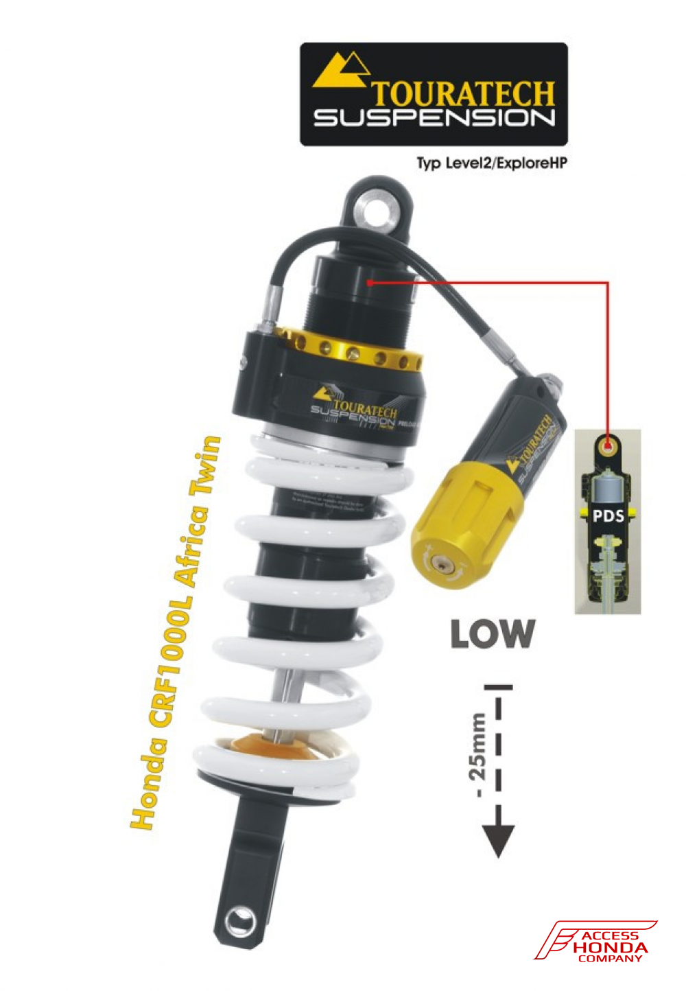 Задняя прогрессивная подвеска Touratech level 2 (-25 мм) для мотоцикла Honda CRF1000L Africa Twin Задняя прогрессивная подвеска Touratech level 2 (-25 мм) для мотоцикла Honda CRF1000L Africa Twin
