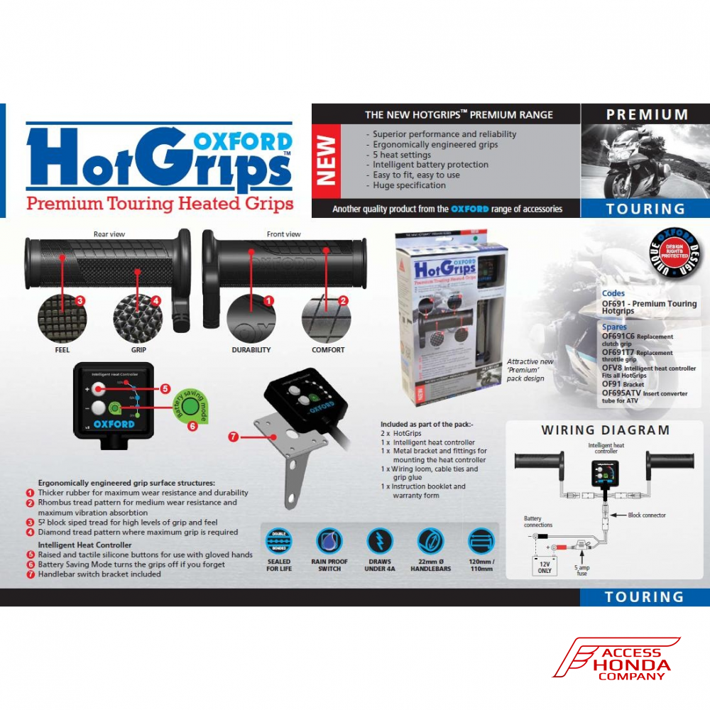 Рукоятки с подогревом Oxford Touring Ø 22 мм для мотоцикла Honda Рукоятки с подогревом Oxford Touring Ø 22 мм для мотоцикла Honda