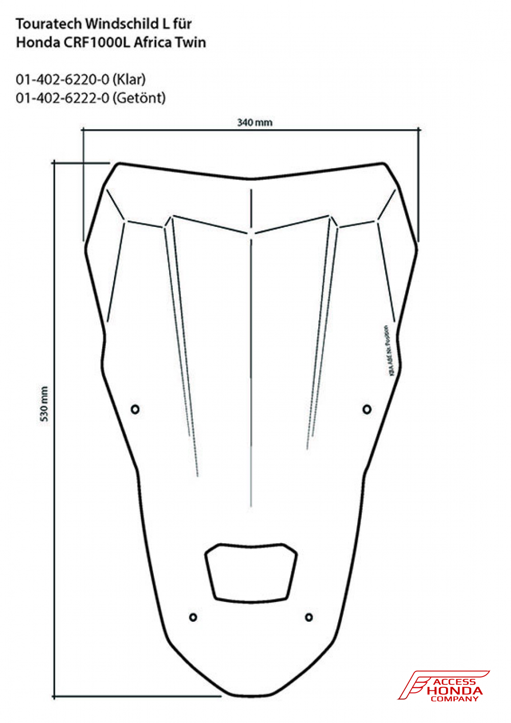 Ветровое стекло Touratech тонированное (35 см) для мотоцикла Honda CRF1000L Africa Twin Ветровое стекло Touratech тонированное (35 см) для мотоцикла Honda CRF1000L Africa Twin