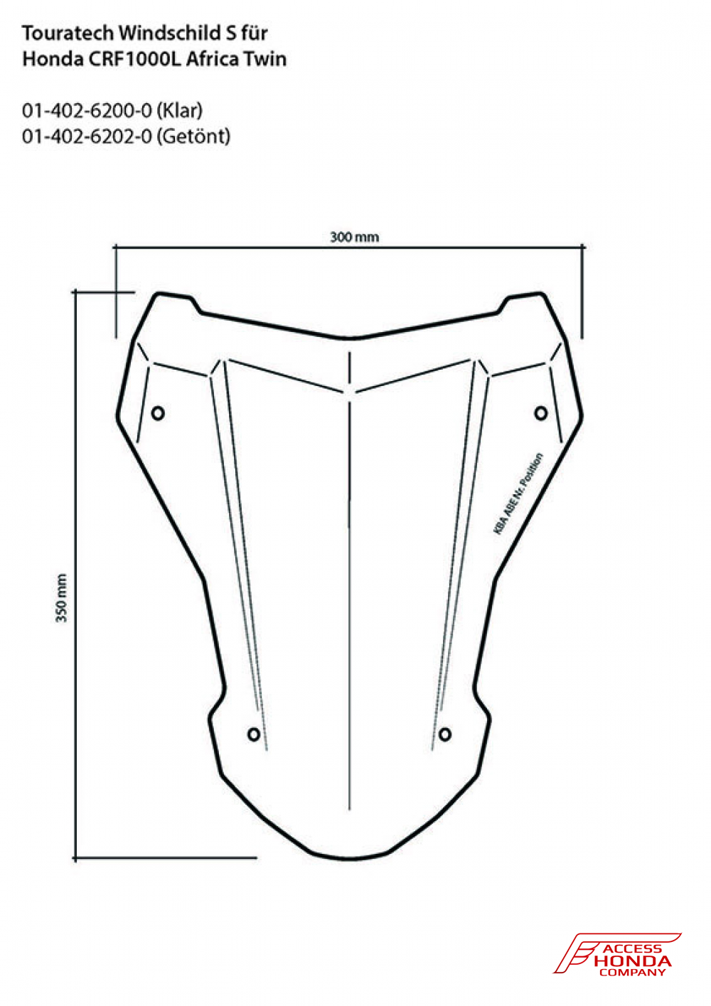Ветровое стекло Touratech тонированное (35 см) для мотоцикла Honda CRF1000L Africa Twin Ветровое стекло Touratech тонированное (35 см) для мотоцикла Honda CRF1000L Africa Twin